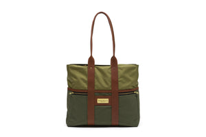 Green Signature Zip Top Tote Bag