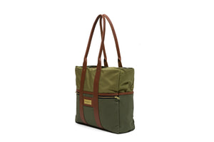 Green Signature Zip Top Tote Bag