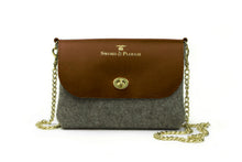 Grey Wool Crossbody Bag - Brown Leather