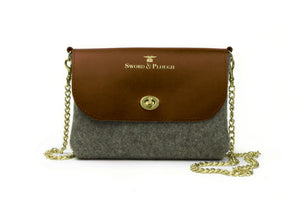 Grey Wool Crossbody Bag - Brown Leather