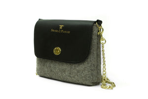 Grey Wool Crossbody Bag - Black leather