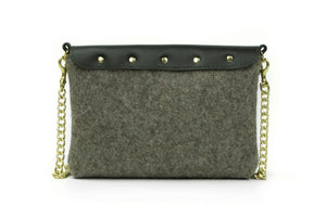 Grey Wool Crossbody Bag - Black leather