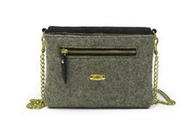 Grey Wool Crossbody Bag - Black leather