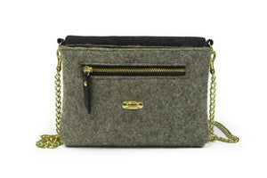 Grey Wool Crossbody Bag - Black leather