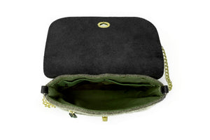 Grey Wool Crossbody Bag - Black leather