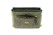 Grey Wool Crossbody Bag - Black leather