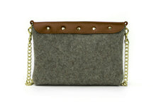 Grey Wool Crossbody Bag - Brown Leather