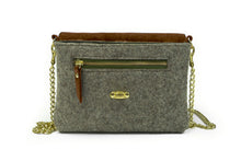 Grey Wool Crossbody Bag - Brown Leather