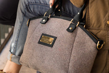 Handbag - Grey Wool Handbag - Black Leather